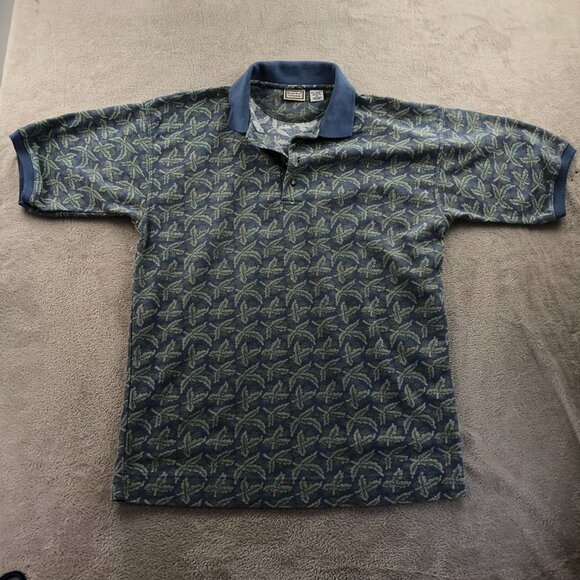 Bugle Boy Men's Polo Shirt Medium Blue Leaf Print Classic Retro Casual - Picture 7 of 8